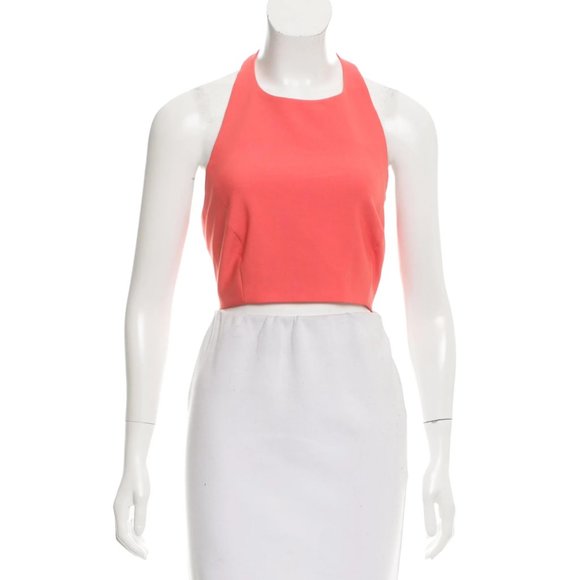 NWT Elizabeth & James Stretch Halter Crop Top Open Back Coral Shirt Top Womens L - Picture 1 of 14
